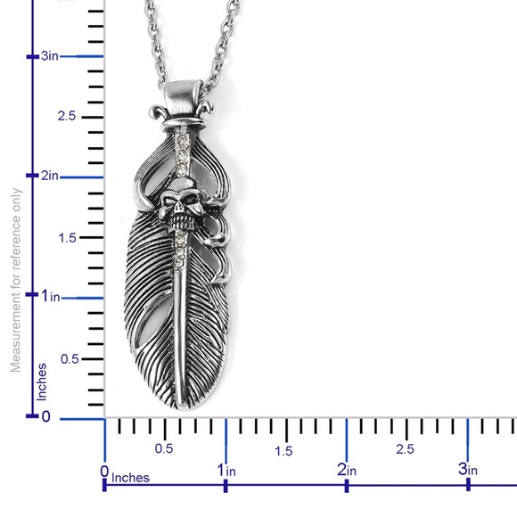 SKULL DAGGER FEATHER CHAIN NECKLACE STAINLESS -24” - Picture 4 of 7